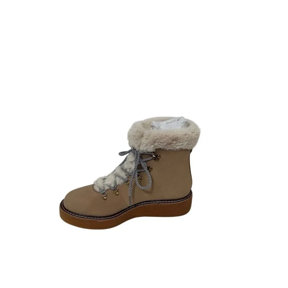 New J.Crew Women's Brown Leather Wedge Boots Size 8.5 Round Toe Winter - Picture 4 of 8